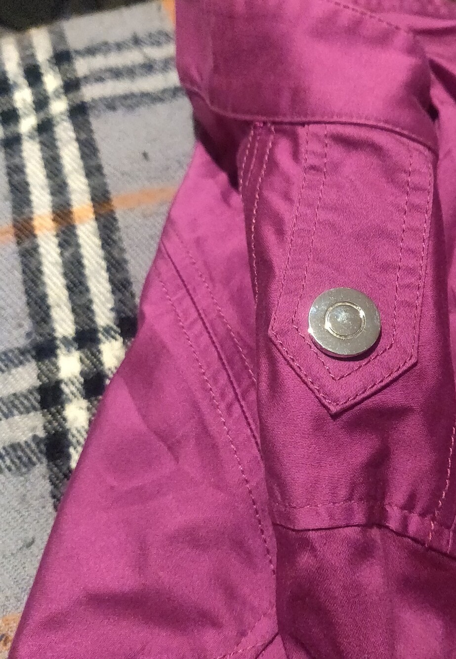 Women's Fuchsia Zip-Front Jacket Monroe And Main Cotton Spandex Size L Detailing - Picture 13 of 13